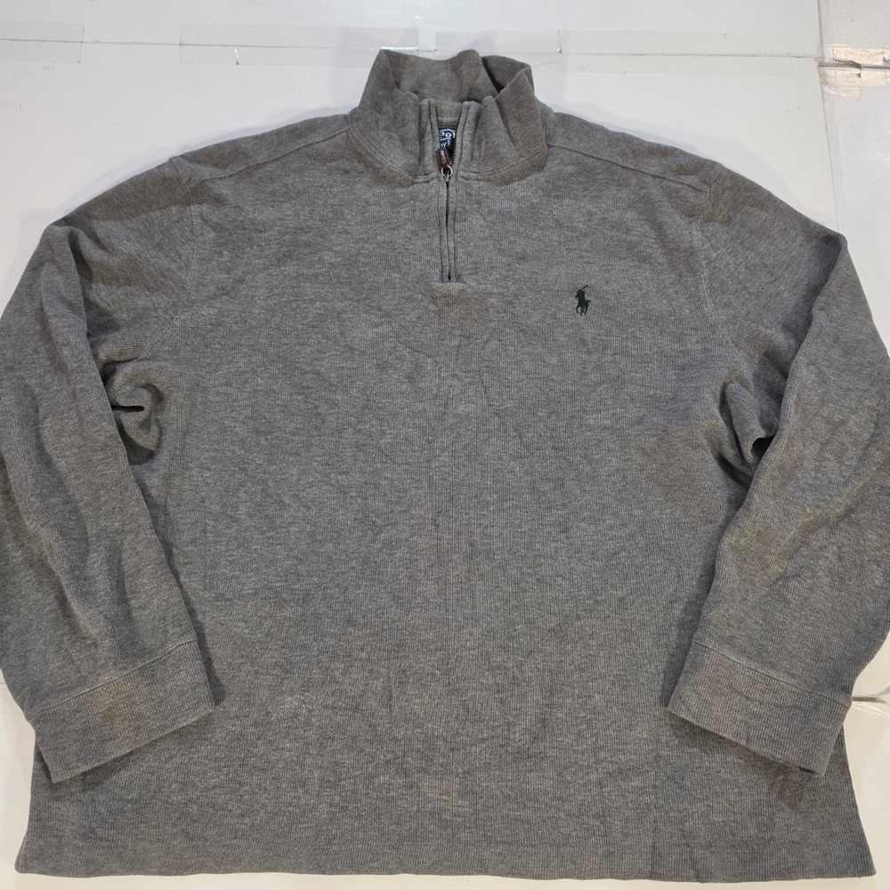 Polo Ralph Lauren Mens XL Grey 100% Cotton Quarter Zip Pullover Sweater Heather